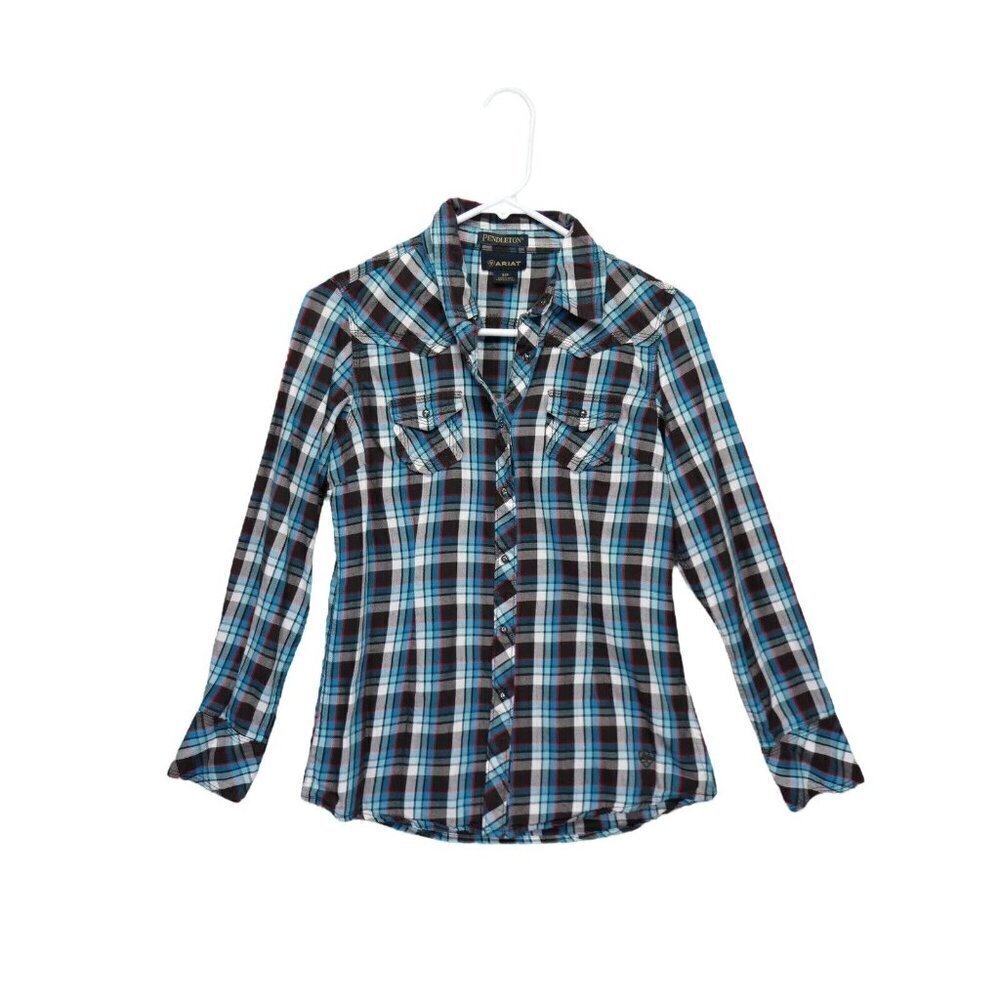 Pendleton Blue Black White Plaid Button-Down Shirt